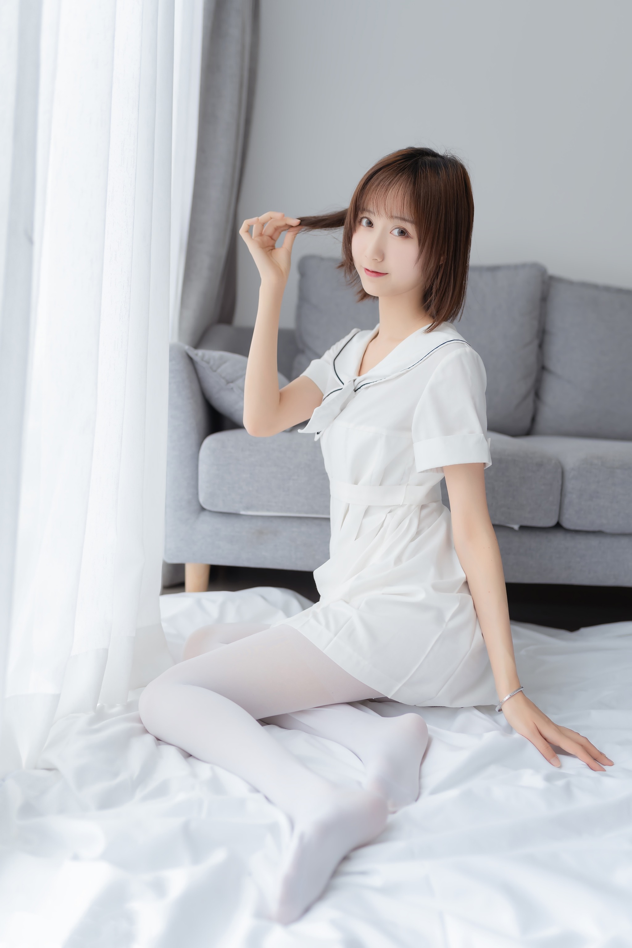 木棉棉 - NO.053 木绵绵OwO 纯情白裙无水印版（同兔玩映画）[40P]-XikXak